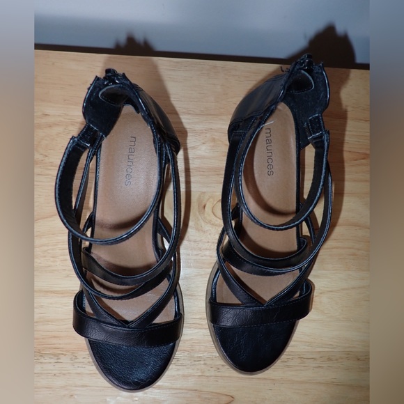 Maurices Womens Zipper Block Heel Ankle Strap Open Toe Sandals Black - Picture 7 of 11